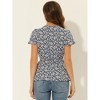 INSPIRE CHIC Women's Floral Print Smocked Flutter Sleeves Tie Collar Peplum Blouse - 4 of 4