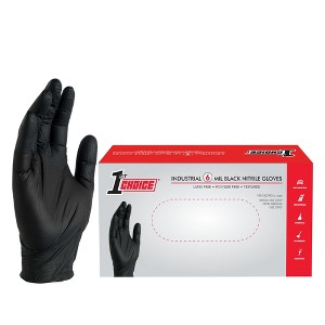 1st Choice 6 Mil Black Disposable Nitrile Gloves - Medium Duty, Industrial Grade - Perfect for Cooking, Household Cleaning & Automotive Use - 1 of 4
