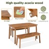 CAVINAS Table and Chairs Set of 3 Acacia Wood Picnic Table with 2 Benches for Terraces and Gardens, Acacia Wood - 4 of 4