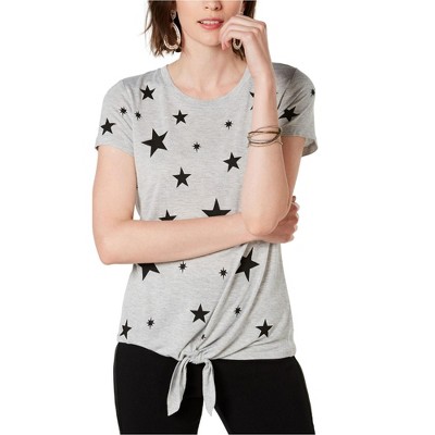 I.N.C International Concepts Womens Star Tie-Front Basic T-Shirt, Grey, Large
