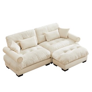 Dexmalle Modern Velvet Upholstered Sofa with Ottoman,Cream - 1 of 4