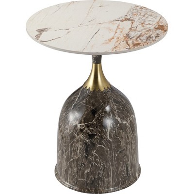 LeisureMod Side Table Round Sintered Stone Top Modern Accent Table with Stainless-Steel Base Chic End Table Oslo Series