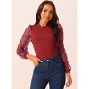 Seta T Women's Mock Neck Polka Dot Mesh Sheer Long Sleeve Slim Fit Ribbed Bodysuits - 2 of 4