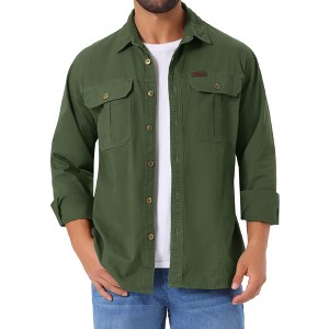 INSPIRE CHIC Men's Button Down Long Sleeve Point Collar Casual Cargo Work Shirt - 1 of 4
