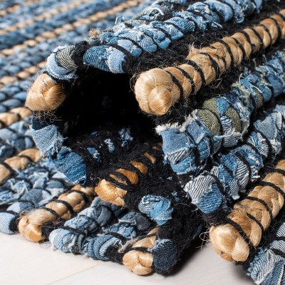 Handwoven Blue and Natural Cotton Striped Accent Rug 2' x 3'