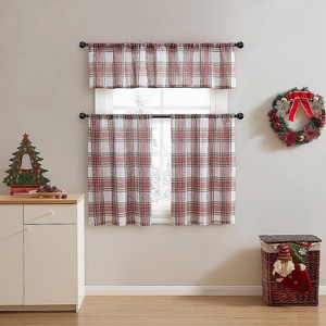 Kate Aurora Tis The Season 100% Cotton Christmas Plaid Tartan Rod Pocket Cafe Kitchen Curtain Tier & Valance Set - 1 of 3