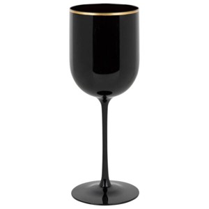 Posh Setting 12 oz Black with gold rim Plastic Disposable Stemmed Wine Cup - 5 Pack - 1 of 3