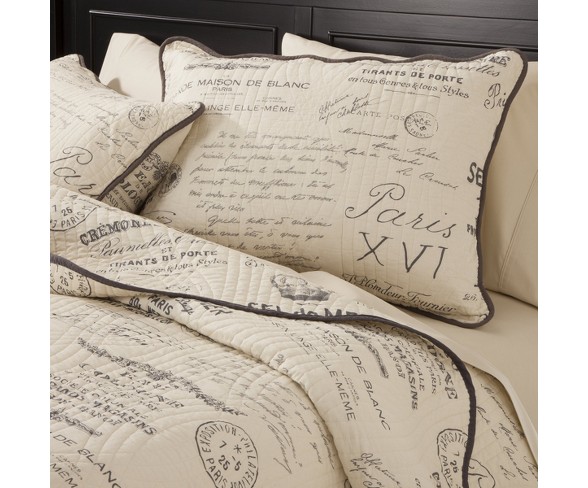 Gray&Cream Reversible Script Quilt Set 3 Piece (Queen) - homthreads&#153;