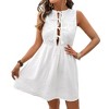 Coolmee Women Summer Sleeveless Mini Dress Tie Front Hollow Out Eyelet High Waist A Line Swing Short Party Dresses - 3 of 4