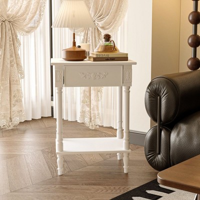Famapy White Vintage End Table with Drawer,Coffee Side Table,Bedside Table,Add Charm to Your Living Space
