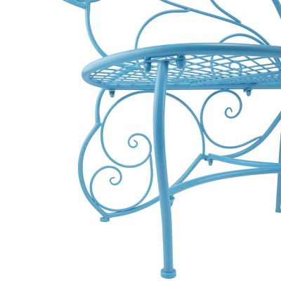 Charming Blue Metal Butterfly Garden Bench for Two