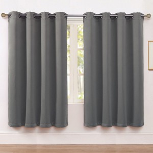 Kate Aurora Set of 2 Thermal Room Darkening Grommet Top Curtains For Small Windows - 63 in. Long - Charcoal - 1 of 3