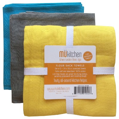 3pk Flour Sack Kitchen Towel Twilight Gray - MU Kitchen