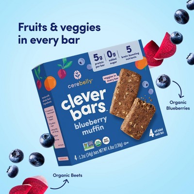 Cerebelly Organic Clever Blueberry Muffin Snack Bars - 5g Protein - 4.8oz/4ct