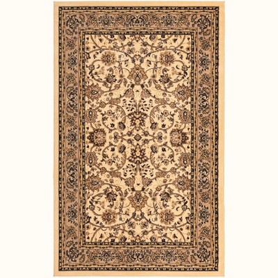 Ivory and Tan Rectangular Synthetic Washable Area Rug