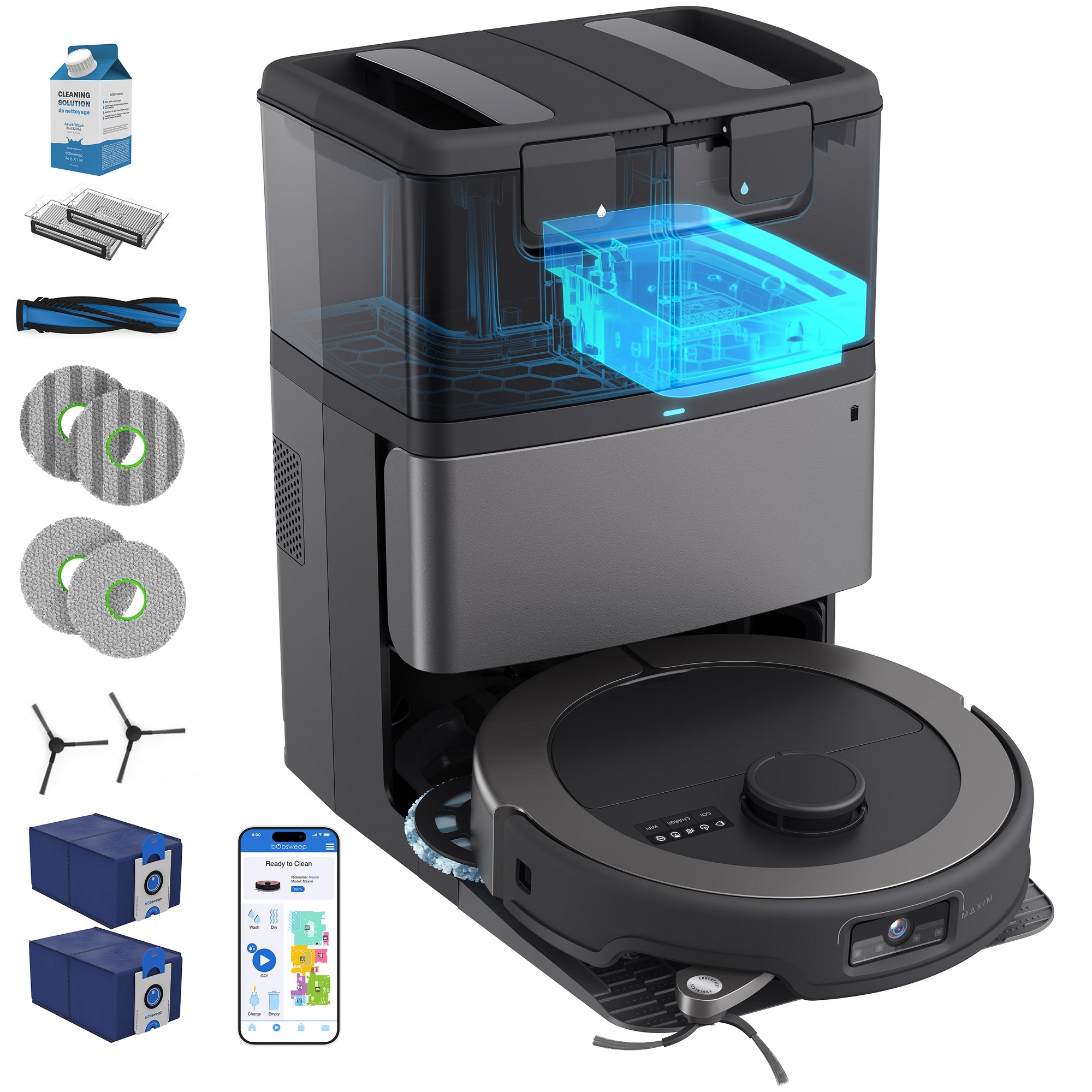 Maxim All-in-One 22 kPa Robot Vacuum and Mop, with Odor Filtering Auto-Wash & Auto-Empty Dock, Deep Corner Cleaning EdgeReach Mop & Sweeper