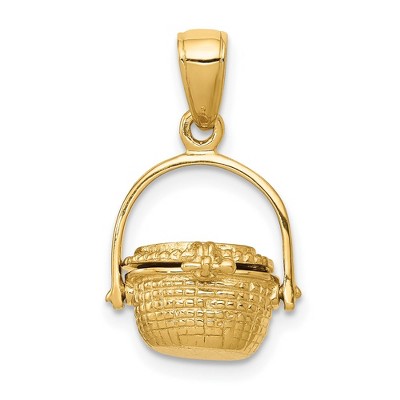 Black Bow Jewelry 14k Yellow Gold 3D Moveable Nantucket Basket Pendant