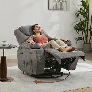 Recliner Chair with Massage & Heat, 360° Swivel Manual Recliner with Cup Holders, Side Pocket - 1 of 4