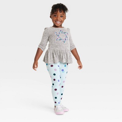 Toddler Girls' Star of David Long Sleeve Cozy Top and Dot Leggings Set - Cat & Jack™ Gray