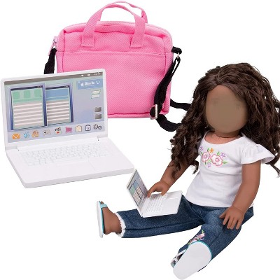 Dress Along Dolly Metal Laptop Computer with Carrying Bag for American Girl Doll - Great Christmas Gift for Kids, Girls & Boys