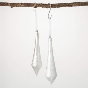 9.5"H and 8.5"H Sullivans Silver Textured Drop Ornaments - Set of 2  Silver Christmas Ornaments - 1 of 2