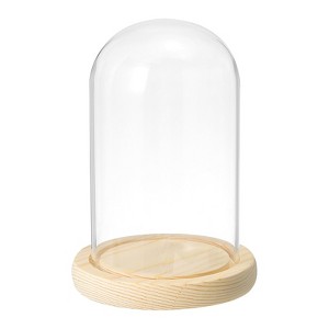 Unique Bargains Wooden Base Plants Home Decor Glass Bell Jar Display Case - 1 of 4