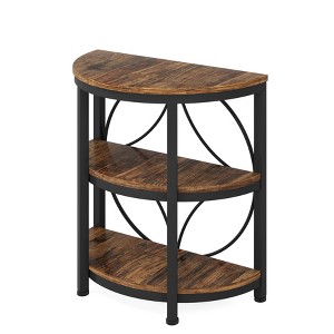 Lirago,Half-Round 3-Tier Side Table-Rustic Wood & Black Metal Frame, Open Storage, Multi-Purpose Design - 1 of 4