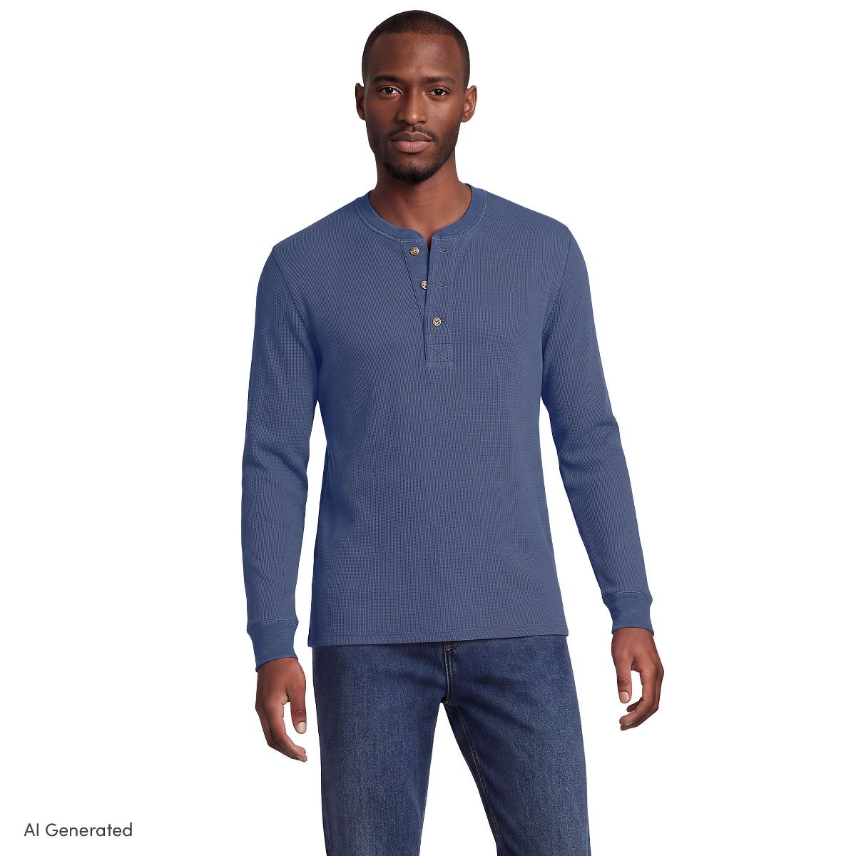 Lands' End Men's Long Sleeve Thermal Waffle Henley - thumbnail 6