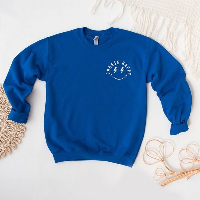 Simply Sage Market Women's Graphic Sweatshirt Embroidered Choose Happy Lightning Smiley Face