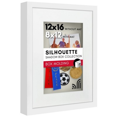 Americanflat 12x16 Shadow Box Frame with Polished Plexiglass - 8x12 Frame with Mat or 12x16 Without Mat - Silhouette Collection - White