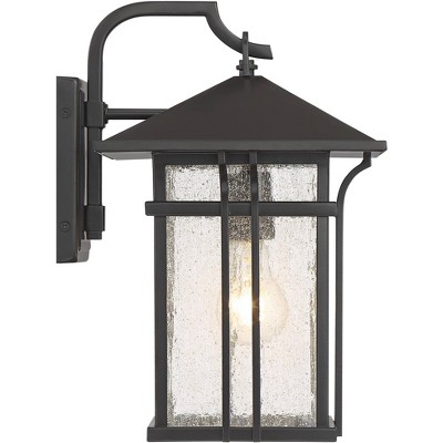14" Bronze Mission Lantern Outdoor Wall Light Set with Glass Panels