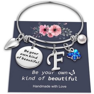 Butterfly Initial Bracelets for Teen Girls and Women with Crystal Butterfly and Pearl, Expandable Bangle - 1 of 4