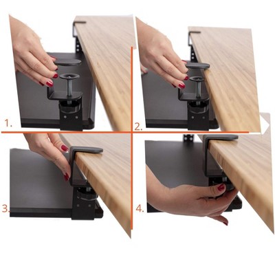 Compact Clamp-On Black Adjustable Keyboard Tray with Non-Slip Surface