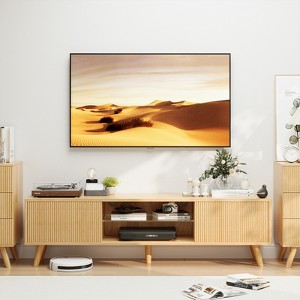 Buenhomino TV Stand for TVs Up to 75 Inches, Boho Entertainment Center Wood TV Stand with Fluted Sliding Doors & Shelves - 1 of 4