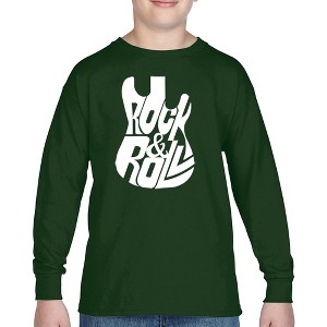 LA Pop Art Rock And Roll Guitar - Boy's Word Art Long Sleeve T-Shirt - 1 of 4