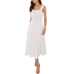 INSPIRE CHIC Women's Wedding Guest Ruched Waist Sleeveless Smocked Maxi Dress - 1 of 4
