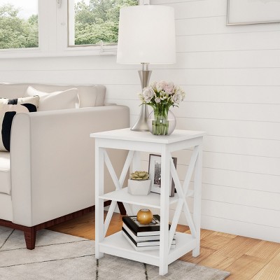 Lavish Home End Table With 2 Shelves And X-leg Design, White : Target