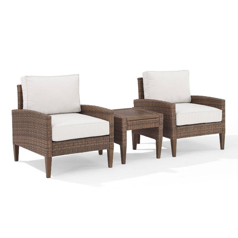 Capella 3pc Outdoor Wicker Conversation Set with Side Table &#38; Arm Chairs - Cream/Brown - Crosley, 1 of 15