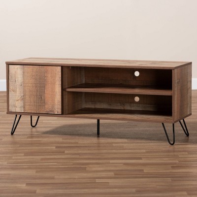 Retro Rustic Oak 48" TV Stand with Black Hairpin Legs and Cabinet