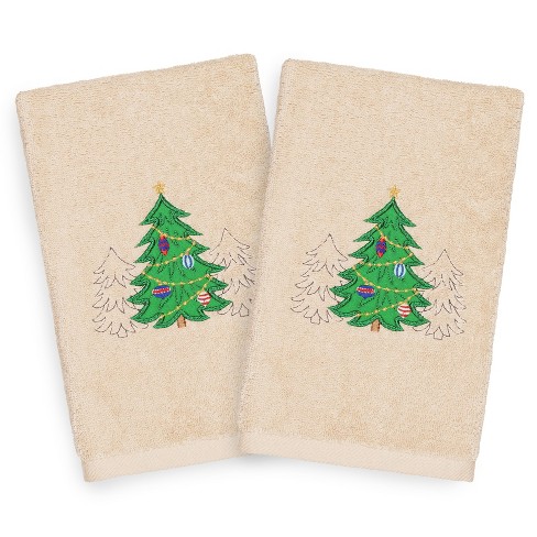 Linum Home Textiles Christmas Three Trees - Embroidered Luxury 100% Turkish Cotton Hand Towels (Set of 2) - image 1 of 3