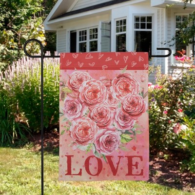 Red Polyester Valentine's Day Garden Flag with Rose Bouquet