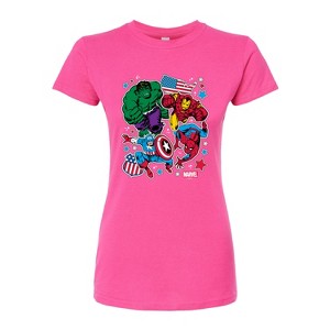 Women's - Marvel - Avengers America Stickers Style Fitted Graphic T-Shirt - 1 of 3