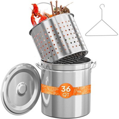 Winado 36 QT Stainless Steel Stock Pot with Strainer Basket , Lid and Hook