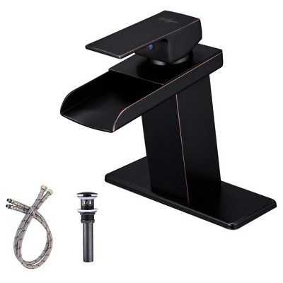 BWE Waterfall Single Hole Single-Handle Low-Arc Bathroom Faucet With Pop-up Drain Assembly