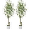Olive Trees Artificial Indoor, Tall Faux Olive Tree with White Tall Planter, Artificial Plants with Natural Wood Trunk and Lifelike Fruits - 2 of 4