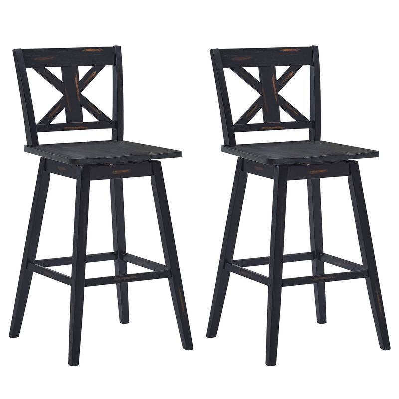 Costway Set of 2 Bar Stools Swivel Pub Height Chairs w/ Rubber Wood Legs White\Black, 1 of 9