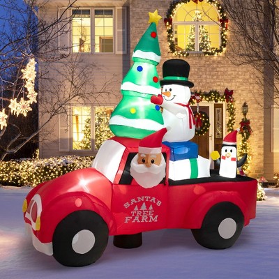 Costway 8ft Wide Inflatable Santa Claus Driving A Car W/ Leds & Air ...