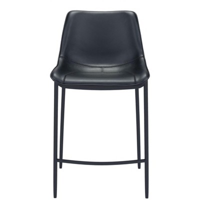 Steel Frame Barstool, 43.3"H Black Faux Leather Seat, Upholstery, Set of 2 By Zuo Modern