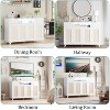 Sideboard Buffet Cabinet With 4 Rattan Doors 2 Drawers Built In Power Outlet Usb Ports Led Lighting Adjustable Shelves Anti Tip Kit Classic Natural - 3 of 4
