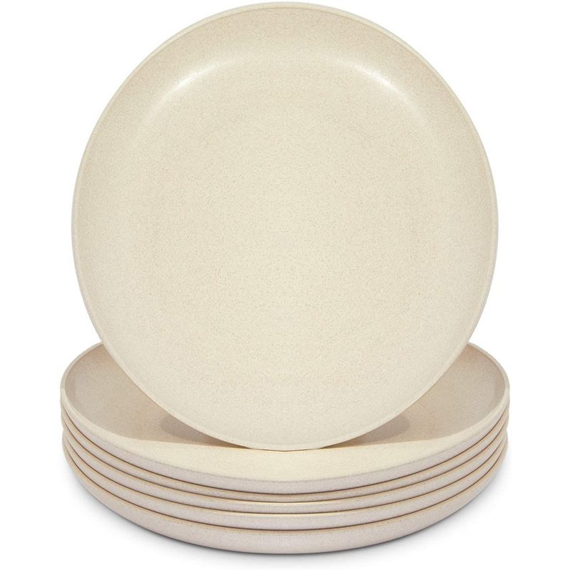 Okuna Outpost Set of 6 Beige Unbreakable Wheat Straw Cereal Dinner Plates Set for Kids, 8 In, 1 of 8